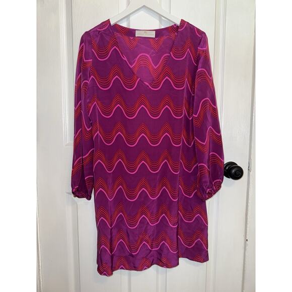 Amanda Uprichard Women’s 100% Silk Print Dress V Neck Size L Pink Multi - Picture 1 of 5
